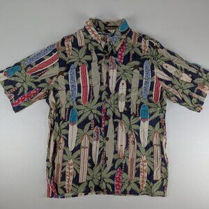 Reyn Spooner Hawaiian Aloha Shirt Size S Floral Surfboards Longboards S/S Casual